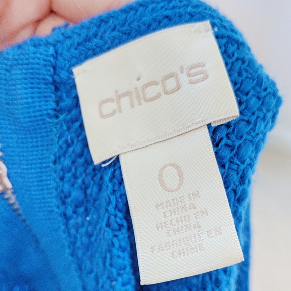 CHICO'S Blue fringe zip up knitted blouse size 0 - Picture 5 of 5